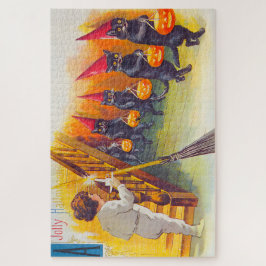 Vintage Halloween-Schwarzkatzen Puzzle