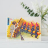 Vintage Halloween-Schwarzkatzen RSVP Karte (Stehend Vorderseite)