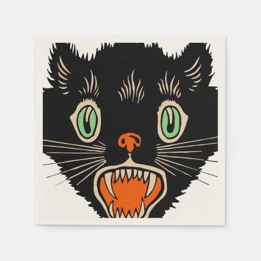 Vintage Halloween-Schwarzkatzenkatze Serviette (Vorderseite)