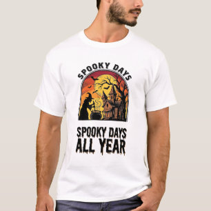 Vintage-Halloween-Shirt Hexenhaus Fledermaus Mond T-Shirt