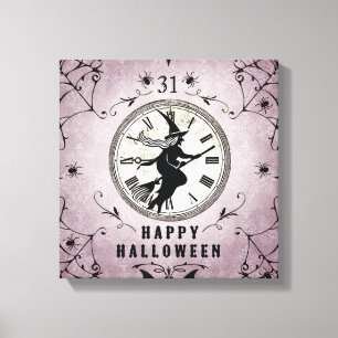 Vintage-Halloween-Silhouette auf gespannter Leinwa Leinwanddruck