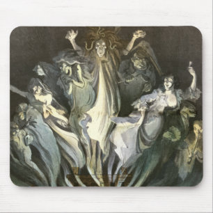 Vintage Halloween, Skelett-Geiger und Geister Mousepad