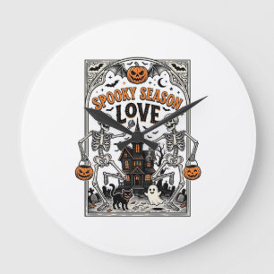 Vintage-Halloween-Skelett-Gruselige-Saison-Liebe-S Große Wanduhr