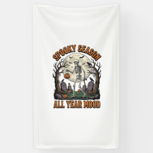 Vintage-Halloween-Skelett-Gruselige-Saison-Weißes- Banner