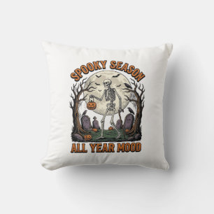 Vintage-Halloween-Skelett-Gruselige-Saison-Weißes- Kissen