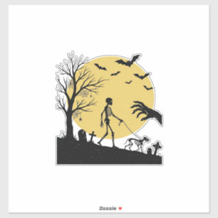 Vintage-Halloween-Skelett-Hund-Mond-Vektor-Design_ Aufkleber