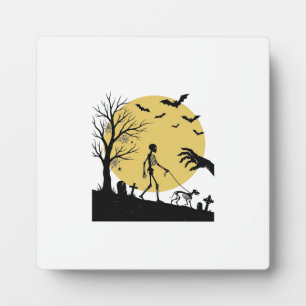 Vintage-Halloween-Skelett-Hund-Mond-Vektor-Design_ Fotoplatte