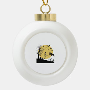 Vintage-Halloween-Skelett-Hund-Mond-Vektor-Design_ Keramik Kugel-Ornament