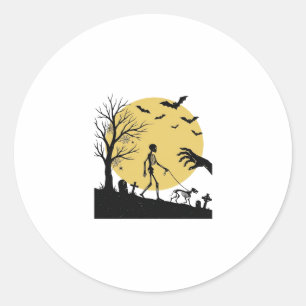 Vintage-Halloween-Skelett-Hund-Mond-Vektor-Design_ Runder Aufkleber
