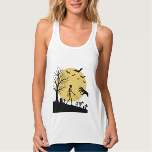 Vintage-Halloween-Skelett-Hund-Mond-Vektor-Design_ Tank Top