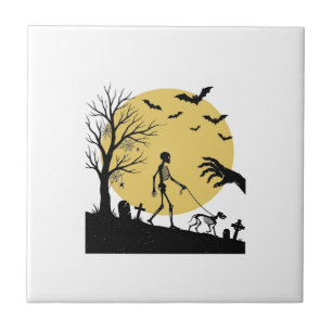 Vintage-Halloween-Skelett-Hund-Mond-Vektordesign_ Fliese