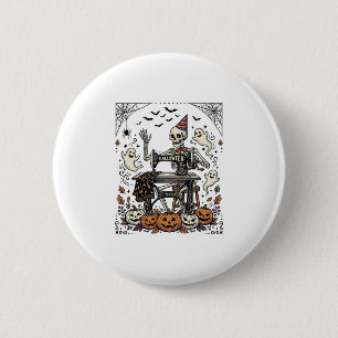 Vintage-Halloween-Skelett-Nähmaschine-Shirt De Button