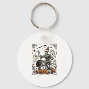 Vintage-Halloween-Skelett-Nähmaschine-Shirt De Schlüsselanhänger