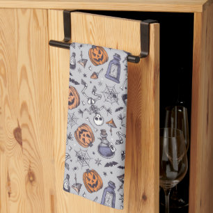 Vintage-Halloween-Skelett- und Trankmuster Geschirrtuch