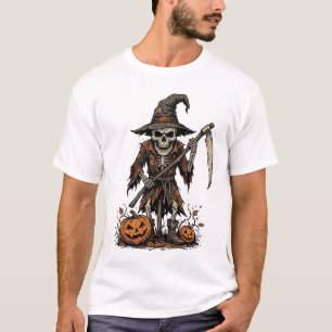 Vintage-Halloween-Skelett-Vogelscheuche-Kürbis-Shi T-Shirt