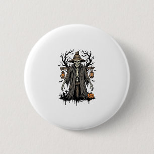 Vintage-Halloween-Skelett-Vogelscheuchen-Shirt-Des Button