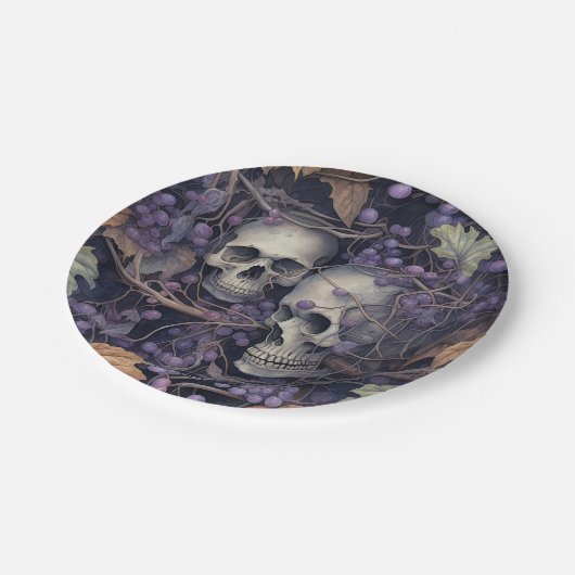 Vintage Halloween Skulls Pappteller (Schrägansicht)