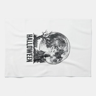 Vintage-Halloween-Spookhaus-Mond-Shirt-Design_ Geschirrtuch