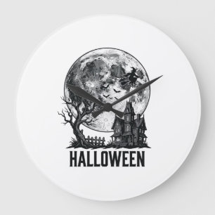 Vintage-Halloween-Spookhaus-Mond-Shirt-Design_ Große Wanduhr
