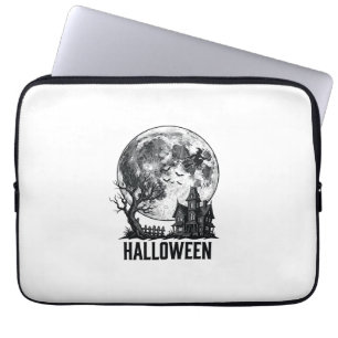 Vintage-Halloween-Spookhaus-Mond-Shirt-Design_ Laptopschutzhülle