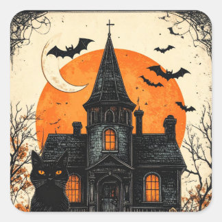 Vintage-Halloween-Spookhaus Quadratischer Aufkleber