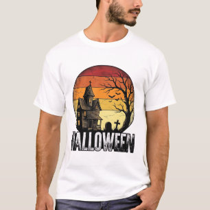 Vintage-Halloween-Spookhaus-Sonnenuntergang-Vektor T-Shirt
