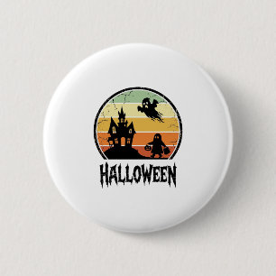 Vintage-Halloween-Spookhaus-Sonnenuntergangs-Shirt Button
