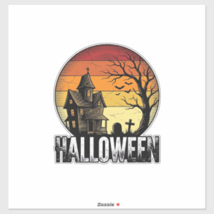 Vintage-Halloween-Spookhaus-Sonnenuntergangs-Vekto Aufkleber