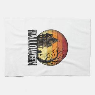 Vintage-Halloween-Spookhaus-Sonnenuntergangs-Vekto Geschirrtuch