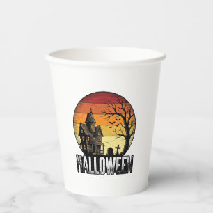 Vintage-Halloween-Spookhaus-Sonnenuntergangs-Vekto Pappbecher