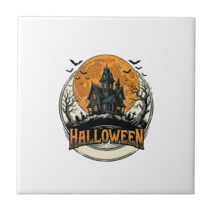 Vintage-Halloween-Spookhaus-Vektordesign_1 Fliese