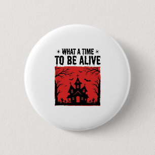 Vintage-Halloween-Spookhaus-Was für eine Zeit T-Sh Button