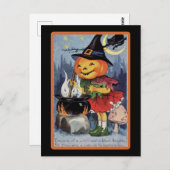 Vintage Halloween Spooky Pumpkin Hexe Postkarte (Vorne/Hinten)