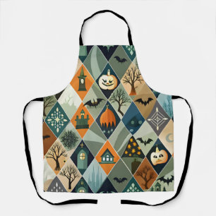 Vintage Halloween Spukhaus Diamantmuster Schürze