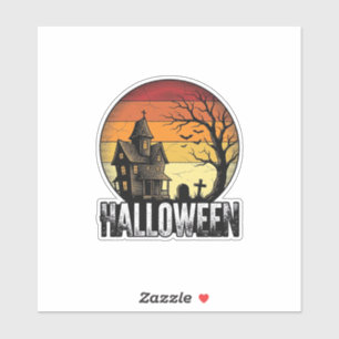 Vintage Halloween Spukhaus Sonnenuntergang Vektor Aufkleber