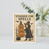 Vintage Halloween Stacked for Spells Postkarte (Stehend Vorderseite)