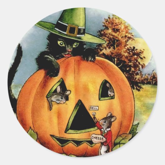 Vintage Halloween-Sticker - Trick oder Trete Runder Aufkleber (Vorderseite)
