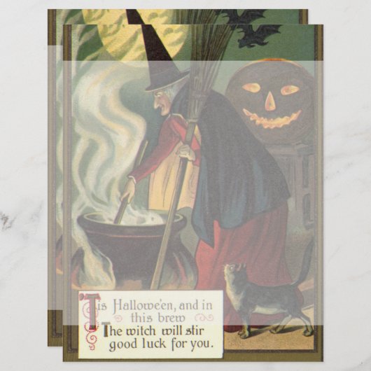 Vintage Halloween-Stirring Magic Cauldron (Vorne/Hinten)