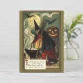 Vintage Halloween-Stirring Magic Cauldron Einladung (Stehend Vorderseite)