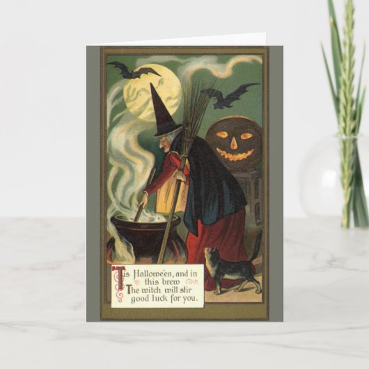 Vintage Halloween-Stirring Magic Cauldron Karte (Vorderseite)