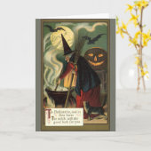 Vintage Halloween-Stirring Magic Cauldron Karte (Gelbe Blume)