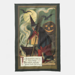 Vintage Halloween-Stirring Magic Cauldron Küchentuch