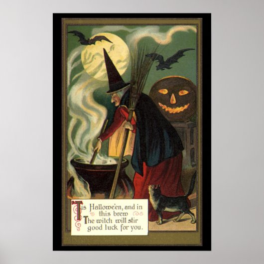 Vintage Halloween-Stirring Magic Cauldron Poster (Vorne)