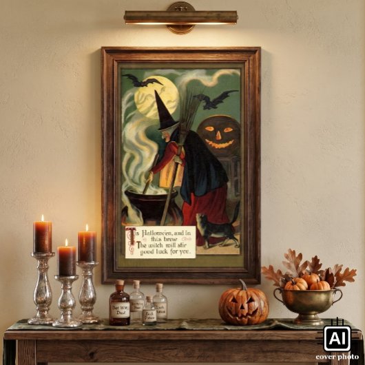 Vintage Halloween-Stirring Magic Cauldron Poster