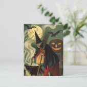 Vintage Halloween-Stirring Magic Cauldron Postkarte (Stehend Vorderseite)