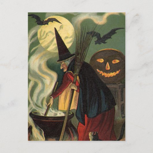 Vintage Halloween-Stirring Magic Cauldron Postkarte (Vorderseite)