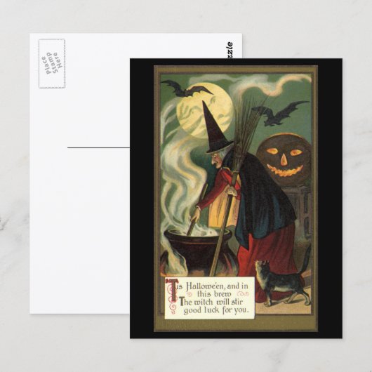 Vintage Halloween-Stirring Magic Cauldron Postkarte (Vorne/Hinten)