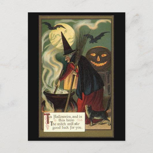 Vintage Halloween-Stirring Magic Cauldron Postkarte (Vorderseite)