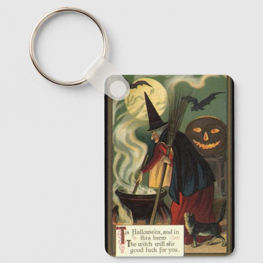 Vintage Halloween-Stirring Magic Cauldron Schlüsselanhänger (Vorderseite)