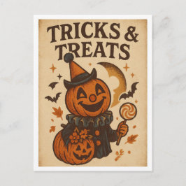 Vintage Halloween-Streiche und -Süßigkeiten Postkarte